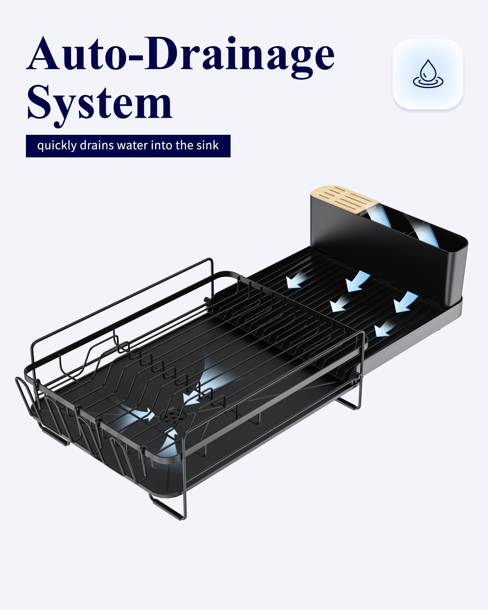 Sakugi Dish Drying Rack, Extendable Dish Drainer, Anti-Rust Dish Rack for Kitchen Counter, 26.2" x 12.9" x 7.2", Black