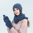 thumbnail image 4 of PMVFHDE Couples Winter Thickened Warm Scarf Hat Gloves Set Solid Color Ribbed Knit Wool Cap Neck Warmer Three-Piece Warm Set Blue, 4 of 4