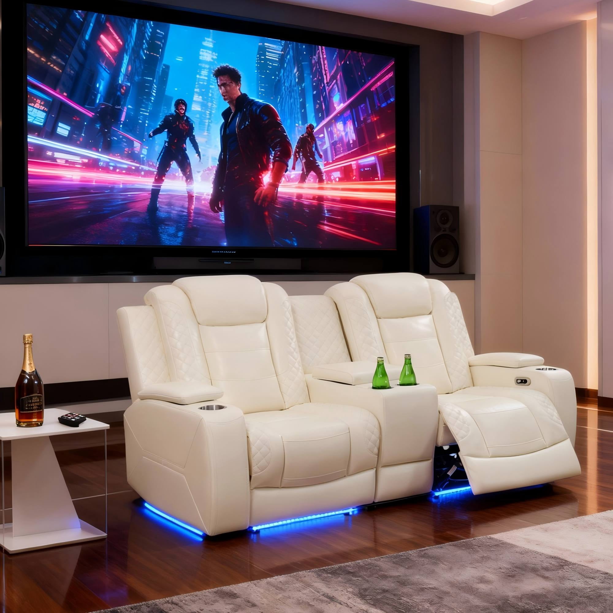 Gewnee Power Recliner Electric Air Leather Reclining Loverseat Sofa, USB Charge with Cup Holder Port Comfortable Sofa for Living Room,Beige