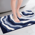 thumbnail image 2 of REGALWOVEN Alfombra de baño abstracta, tapete de baño suave, alfombras antideslizantes, alfombra de baño gruesa, absorción de agua, estilo artístico, azul oscuro 16" x 24", 2 of 6