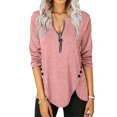 thumbnail image 2 of Moda Mujer Casual Cremallera Botones largos Cuello en V Manga Pullove Blusa sólida Fridja hkj3557, 2 of 5