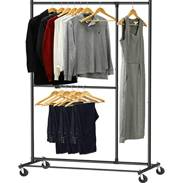 SimpleHouseware Dual Bar Adjustable Garment Rack, Black, 72-inch Height ...