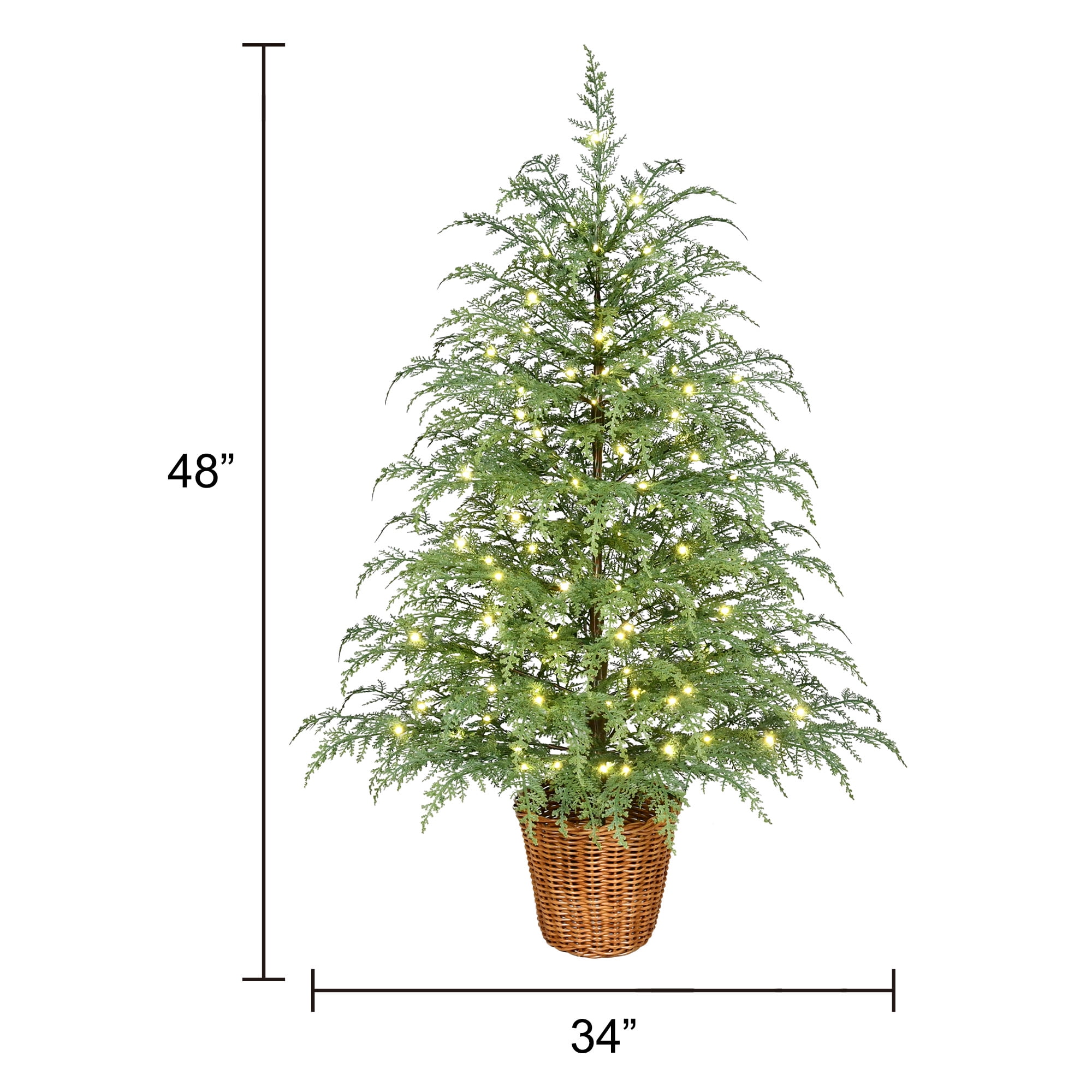 4' Pre-Lit Green Cypress Artificial Christmas Potted Tree with 100 Warm White Twinkle LED Lights, by My Texas House