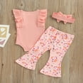 thumbnail image 4 of Baby Girls 3 Pieces Outfit  Solid Color Romper + Pants + Headband, 4 of 8