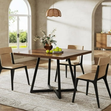 Tribesigns Square Dining Table for 4 - 31.5" Industrial Dinner Table with Metal Base, Rustic Brown & Black