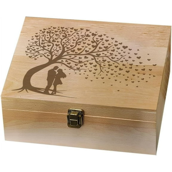 Rectangle Wooden Memory Keepsake Boxes with Lids for Anniversary Birthday Valentines Day Tree 24.5x19.5x10.3cm