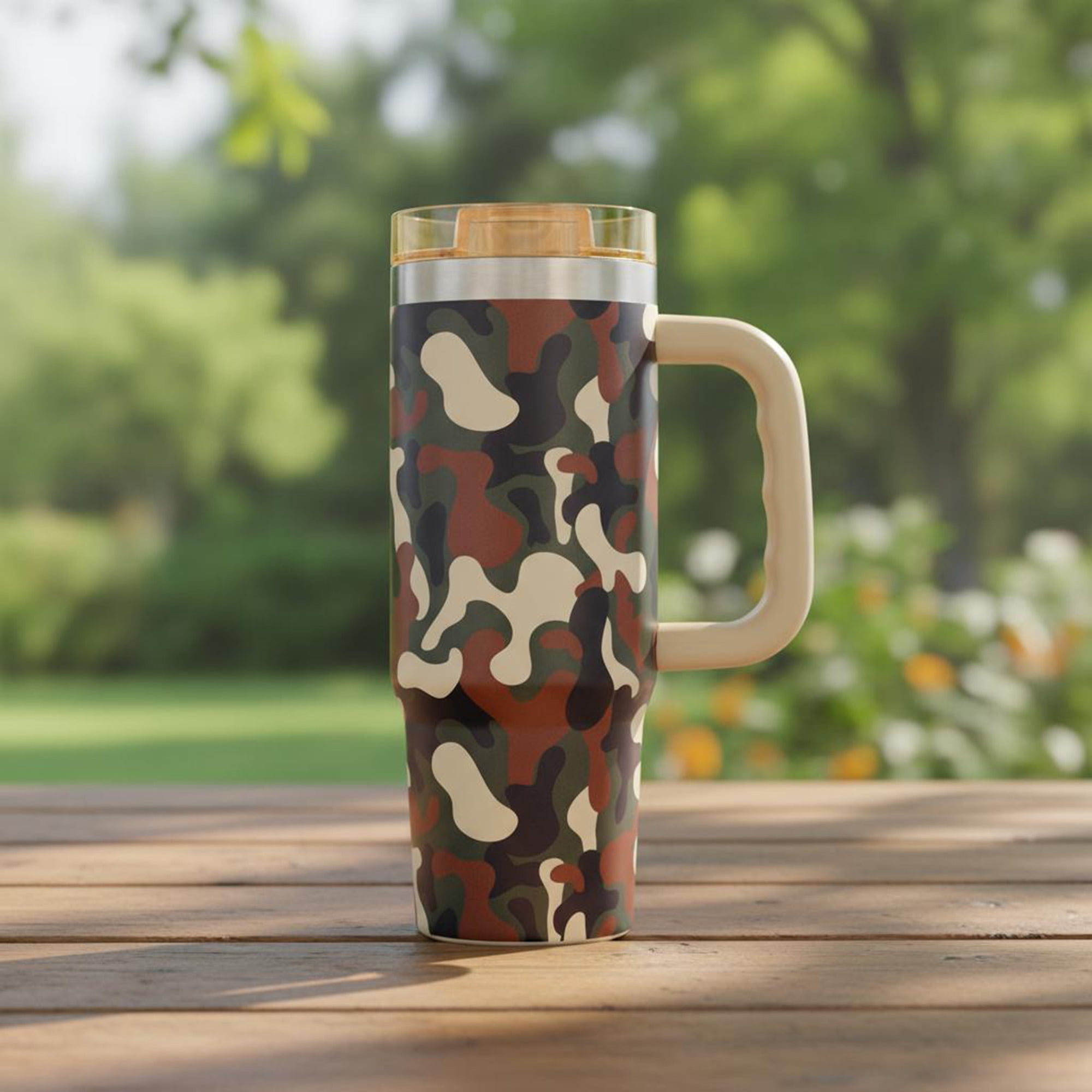 Ozark Trail 30 oz Stainless Steel Insulated Tumbler with Handle, Retro Camo
