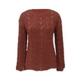 thumbnail image 6 of hirigin Women Trendy Hollow-Out Tops, Crochet Solid Color Crew Neck Long Sleeve Knitted Tops with Flare Cuffs for Ladies, S/M/L/XL, 6 of 9