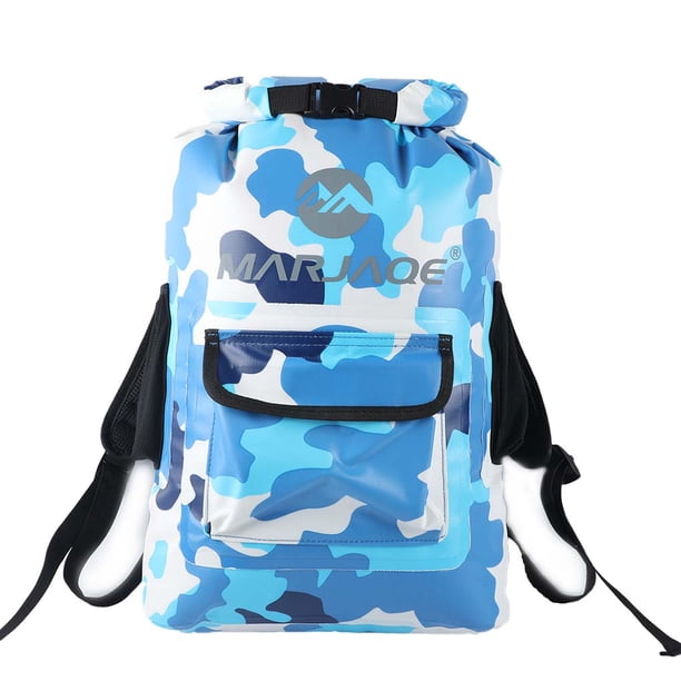 Eigraketly Bolsa seca impermeable, mochila, portabotellas, hebilla con equipo de bolsillo para teléfono, paquete de cubo de almacenamiento, Deportes acuáticos Camuflaje Azul