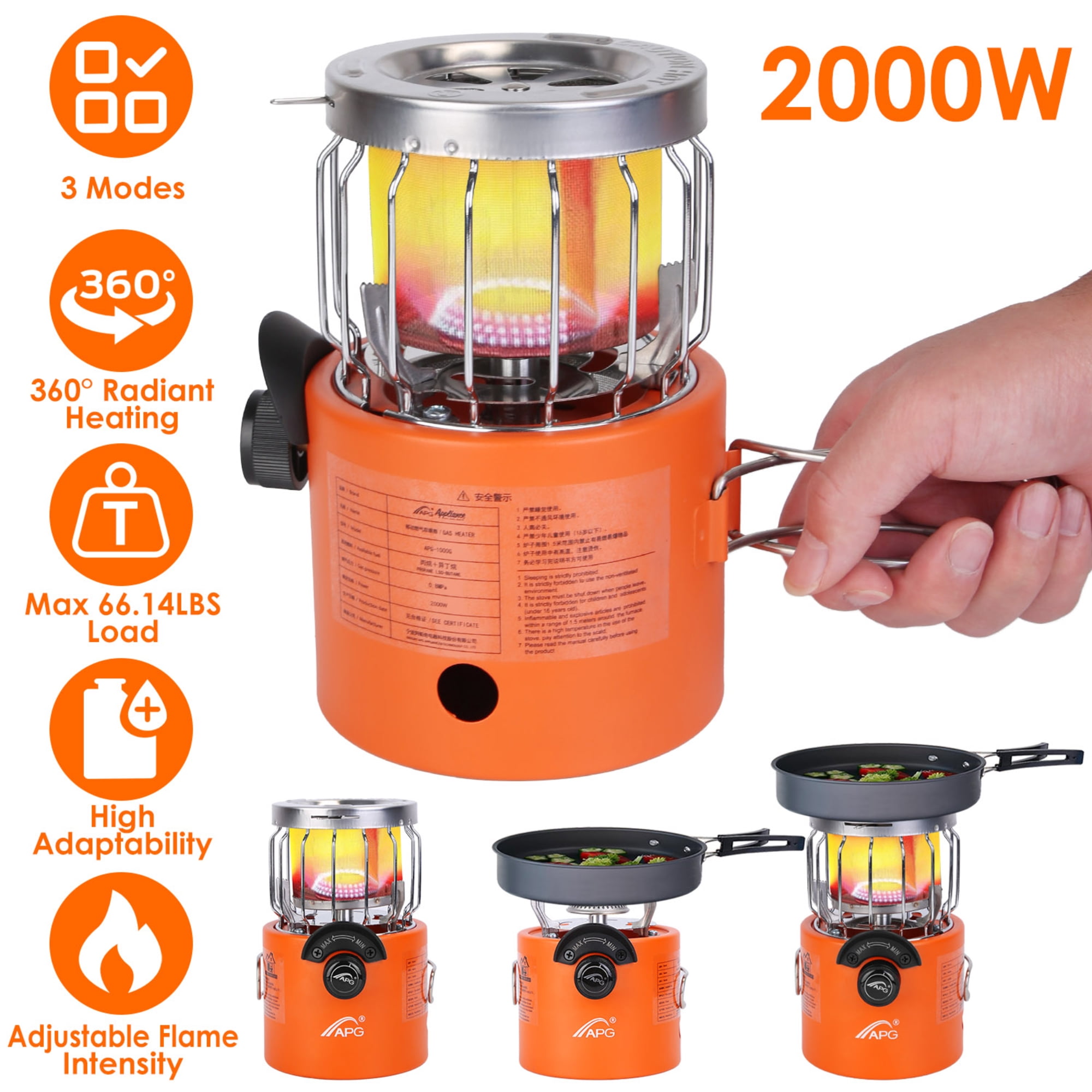 2000W 2 In 1 Camping Stove Tent Heater Outdoor Gas Stove