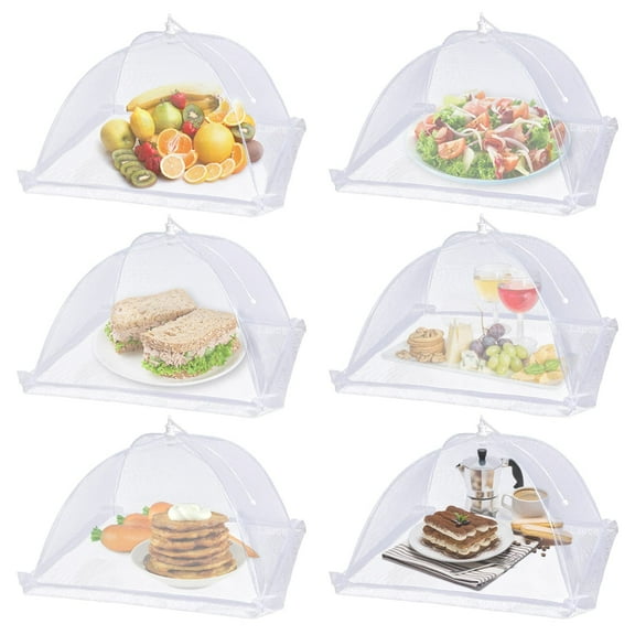Januofit Large Food Cover,6 Pack Mesh Food Tent,17"x17",White Nylon Covers,Pop-Up Umbrella Screen Tents,Patio Net for Outdoor Camping, Picnics, Parties,BBQ,Collapsible and Reusable