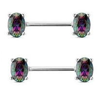 Body Accentz Nipple Rings 316L Stainless Steel Oval Prong Setting Nipple Barbell