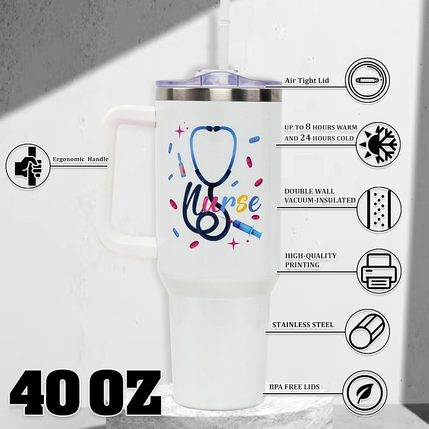Nurse Gifts - Nurse Gifts for Women - Nurse Nutritional Facts Travel Coffee Mug Gift - 40oz Tumblers Nurse Gifts for Birthday, Christmas, Appreciation Week, Nursing School Graduation for Nurses