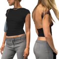 thumbnail image 3 of Camiseta ajustada sin espalda, camiseta de verano sin espalda de manga corta para mujer Camiseta de manga corta sin espalda Diseño fácil de usar, 3 of 7