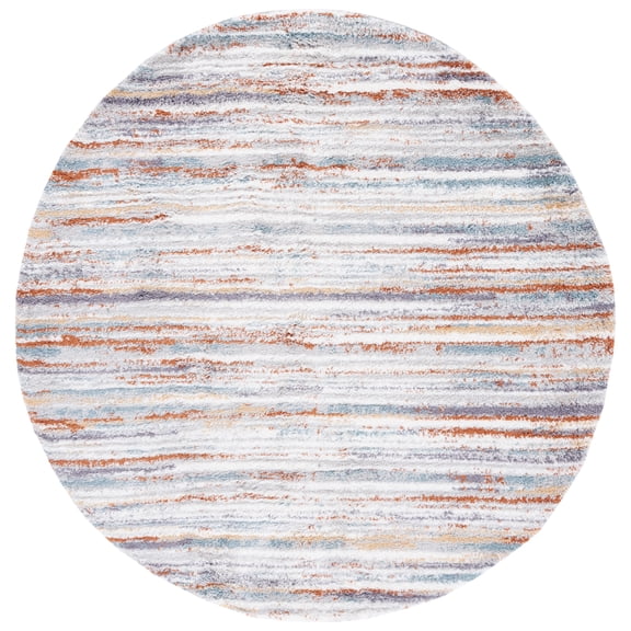 SAFAVIEH Berber Shag Jonette Abstract Area Rug, Blue Rust/Ivory, 8' x 8' Round