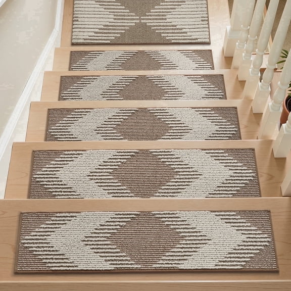 SIXHOME Non-Slip Stair Treads for Wooden Steps 3D Peel and Stick Washable Safety Mats Reusable Adhesive Indoor Carpet 15 Pack Stair-Runner Rug Boho Decor 8"x30" Brown