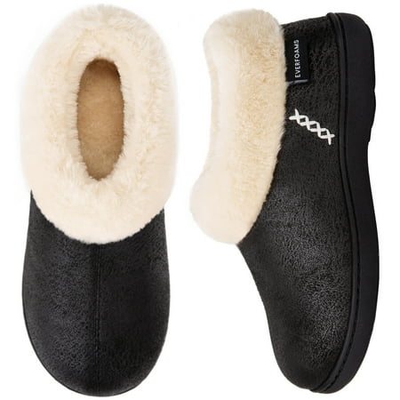 

EverFoams Women s Micro Suede Cozy Memory Foam Winter Slippers with Fuzzy Faux Fur Collar and Indoor Outdoor Rubber Sole