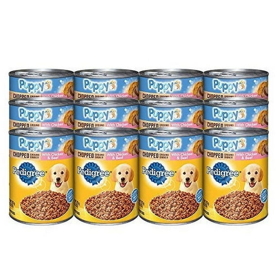 PEDIGREE Puppy Chicken & Beef Chopped Ground Dinner for Puppies Wet Dog Food, 13.2 oz Cans (12 Pack)