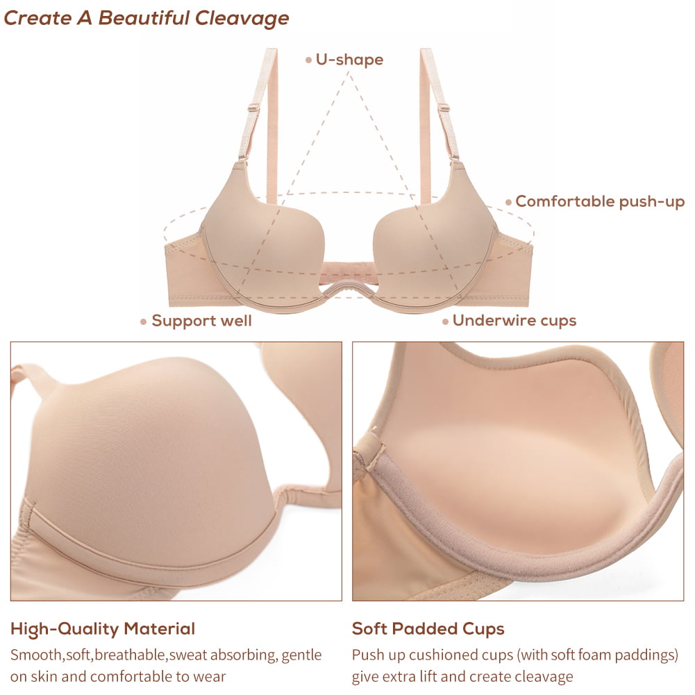 SIUMOPA Women's Deep V Plunge Padded Bra Push Up Underwire Bra Low Cut  Convertible Brassiere Adjustable Straps Bralette Padded Bras for Small  Breasted Women Oversize Beige at  Women's Clothing store