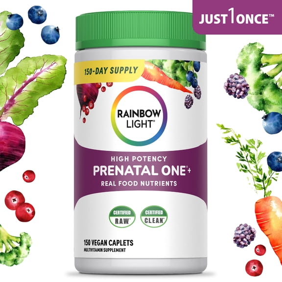 Prenatal One Multivitamin with Folate, Ginger and Probiotics | 150 Vegan Caplets | by Rainbow Light