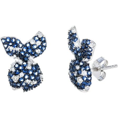 Lesa Michele Blue Cubic Zirconia Two-Tone Sterling Silver Fish Post Earrings