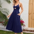thumbnail image 2 of PENGXIANG Femmes d'Été Bretelles Spaghetti Robes Décontractée Sans Manches V Cou Découpe Haute Split Robe de Plage Maxi avec Poches, 2 of 7