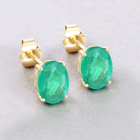 11 Ct Emerald Gold Studs, Genuine Zambian Emerald Oval Stud Earrings, Green Gemstone Studs, May Birthstone, Birthday Gift For Her
