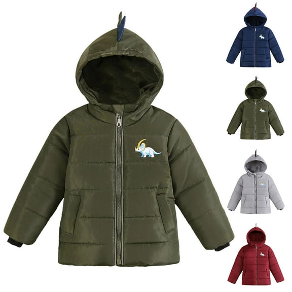 YHAJDS Kids Puffer Jacket Dinosaur Print Warm Thick Padded Hooded Zip Up Outerwear Long Sleeve Winter Coat for Toddlers