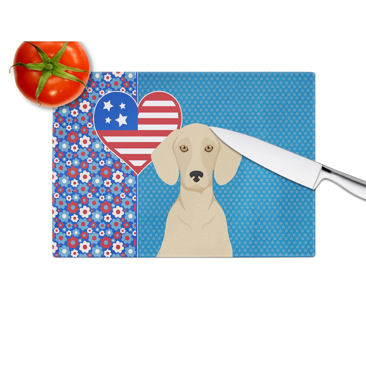 Cream Dachshund Glass Cutting Board Large 12 in x 15 in