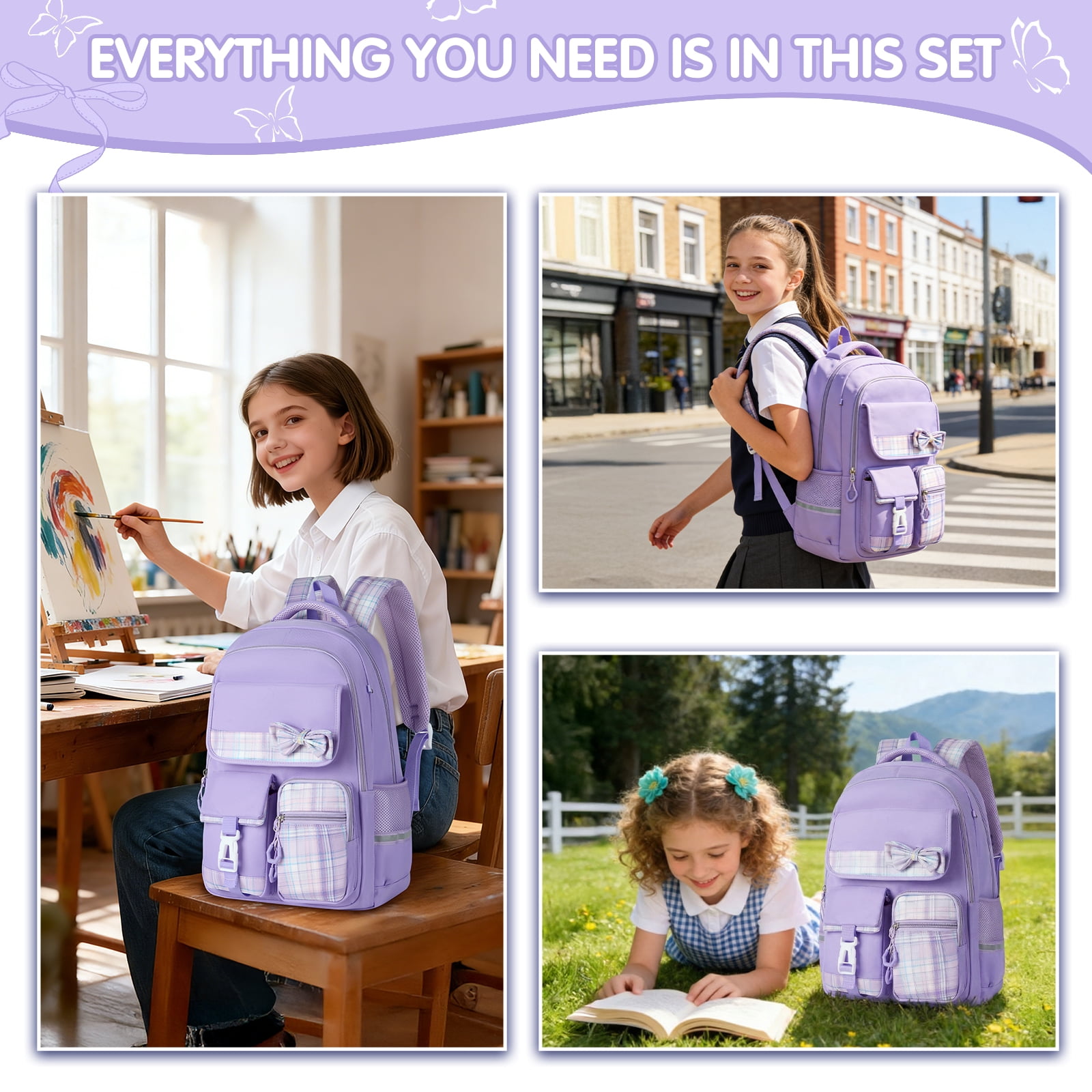 Gynky School Backpack School Bookbag for Middle School Students Book Bag for Elementary Primary Kawaii Backpack, Purple