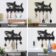 thumbnail image 6 of Shark Wall Mount Coat Rack Wood Fish Key Hanger for Wall 11.8×7.9inch Sea Ocean Creatures Key Holder Key Rack 5 Alloy Hooks Black Wall Art Decor for Gift Living Room Office Entryway, 6 of 9