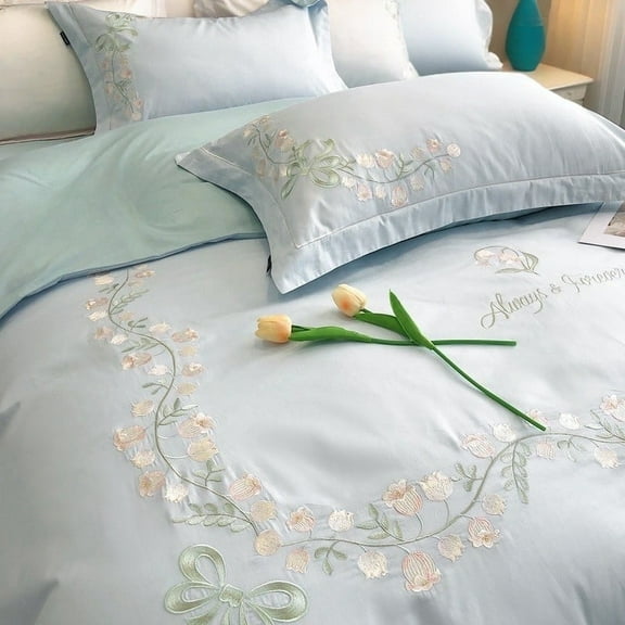 Queen Cotton Duvet Cover Set 3Pcs Embroidery Comforter Cover 2 Pillowcases