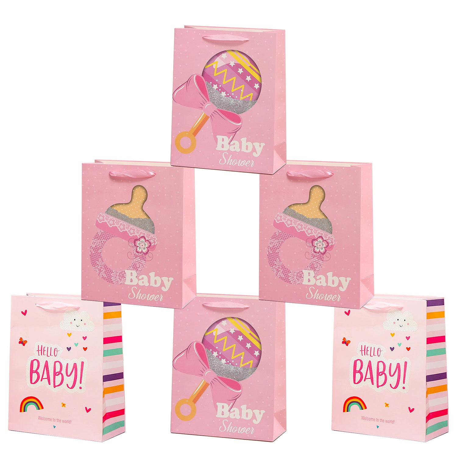 6Pcs Large Pink Baby Shower Birthday Gift Bags For Girl Gift Bags For 6pcs-large-pink-baby-shower-birthday-gift-bags-for-girl-gift-bags-for