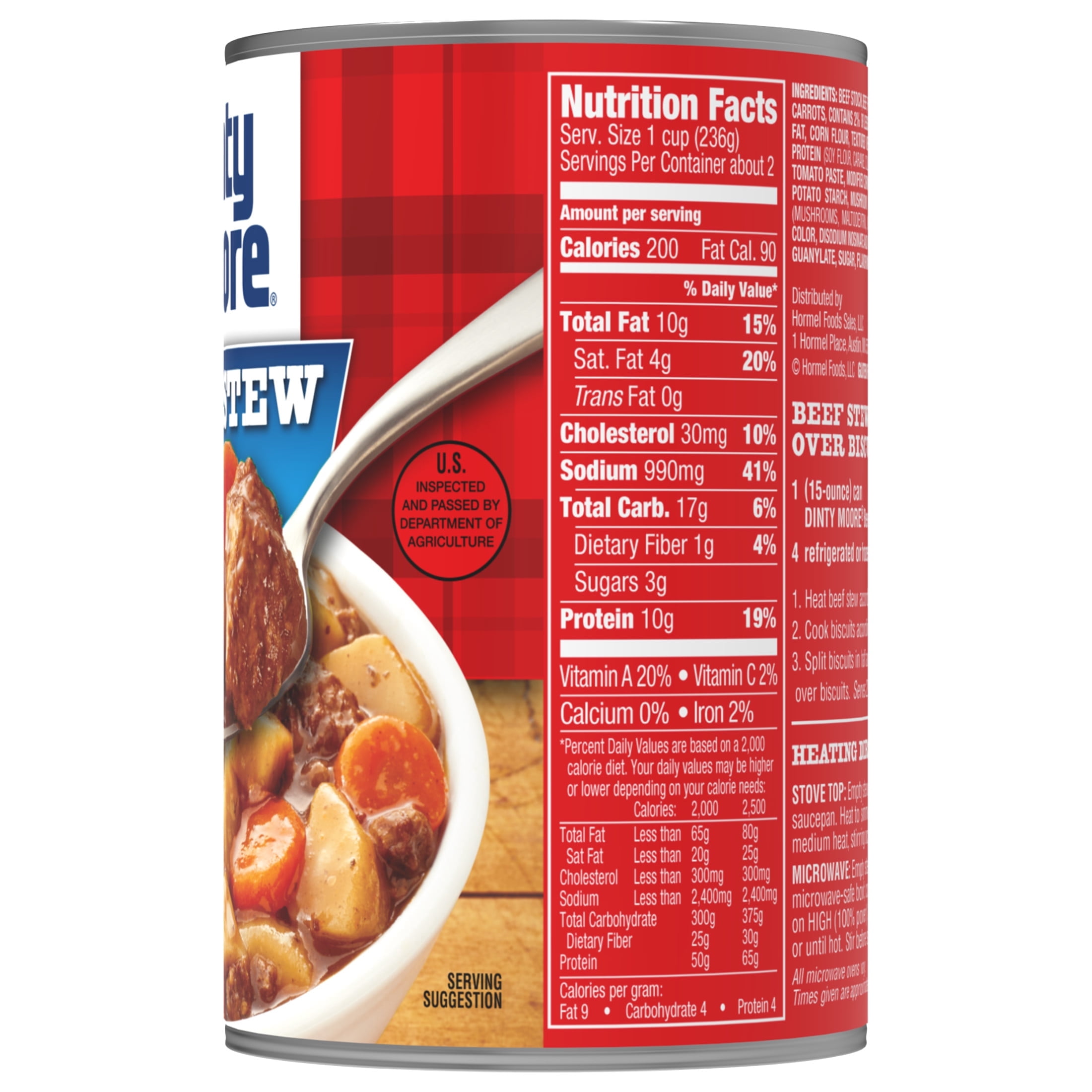 DINTY MOORE Best Beef Stew with Potatoes and Carrots, Shelf Stable, Packaged Meals, 15 oz Steel Can (4 Pack)