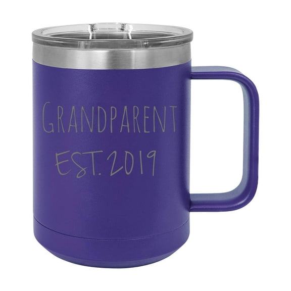 Grandparent Est. 2019 Established Stainless Steel Vacuum Insulated 15 Oz Engraved Double-Walled Travel Coffee Mug with Slider Lid