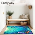 thumbnail image 3 of ODIKA 2'x3' Machine Washable Non-Slip Area Rug, Underwater World Playful Mermaids and Marine Life Circle High Traffic Rug, Blue, 87373, 3 of 7