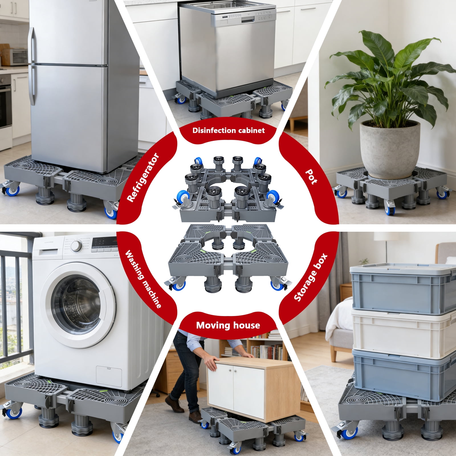 Aniceparthy Mini Fridge Stand Adjustable Refrigerator Stand the universal washing machine bracket has universal wheels Mobile Base Stand Enhanced dual tube 8-legged 4-wheel mobile model