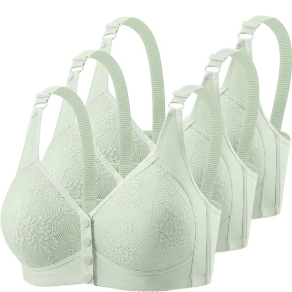 Iugvhana 3 Pack Women's Front Closure Bras Wirefree Push-Up Bra Adjustable Straps Lift Breathable Comfortable Everyday Bra Underwear Mint Green L