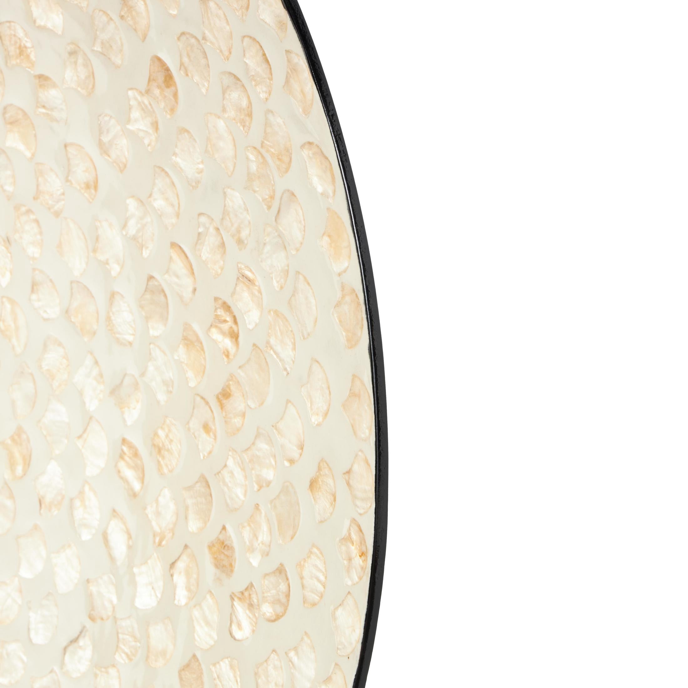 DecMode Cream Mother of Pearl Shell Round Disc Geometric Wall Decor with Black Frame