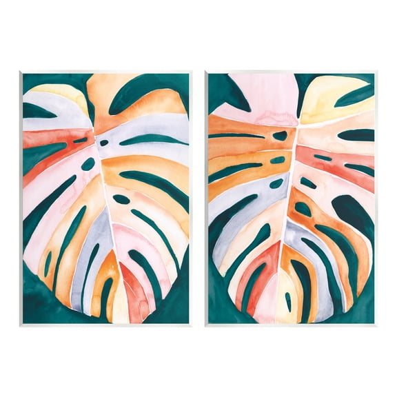 Stupell Industries Tropical Monstera Leaves Botanical & Floral Painting Unframed Art Print Wall Art, 10 x 15, Set of 2
