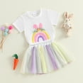 thumbnail image 5 of Okbabeha Toddler Girl Easter Dress Rainbow Embroidery Short Sleeve T-Shirt Tulle Skirt 2 Pcs Set, 5 of 8