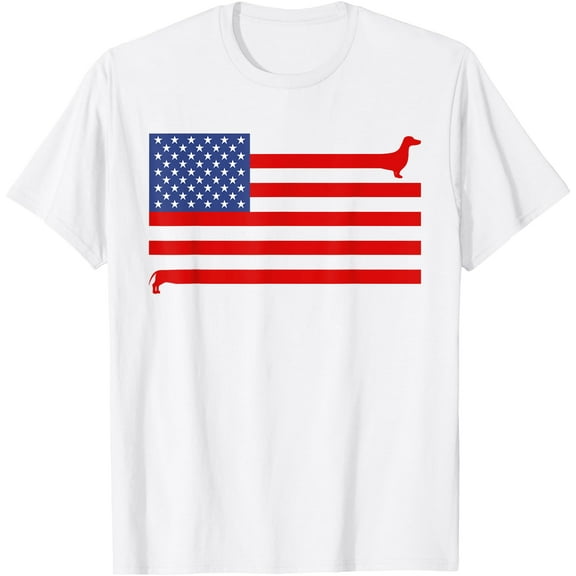 Funny Dachshund USA Flag 4th of July Patriotic Doxie Lover T-Shirt , White