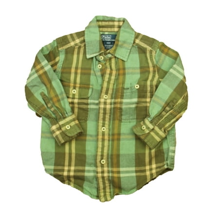 

Pre-owned Ralph Lauren Boys Green | Brown Plaid Button Down Long Sleeve size: 2T