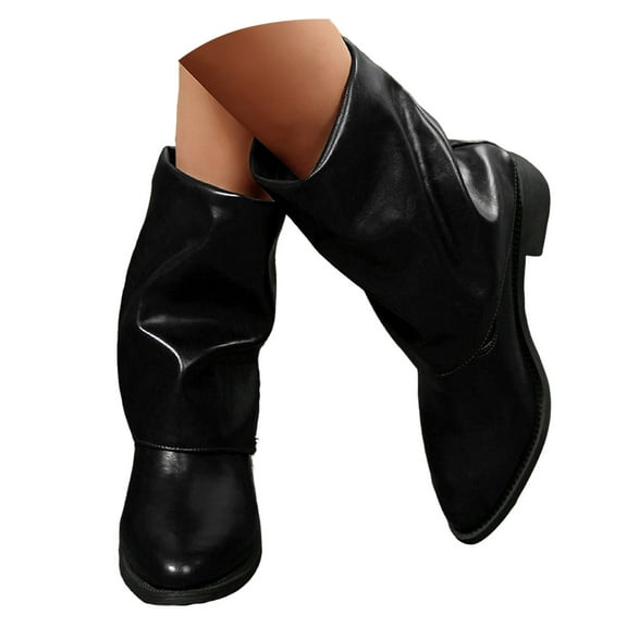 Mepaouo Women's Fold over Slouchy Boots Western Cowboy Mid Calf Booties Cowgirl Pull on Dress Shoes