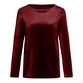 thumbnail image 5 of lcziwo Weekly Sale Womens Long Sleeve Velvet Tops Plus Size Round Neck Underwear Tee Shirts Casual Basic Solid Color Blouses,Wine,L, 5 of 7