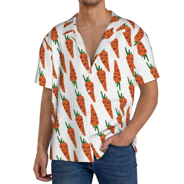 Fotbe Carrot Camisa Estampada de Manga Corta para Hombre, Casual de Verano, Estilo Playero, Sin Arrugas-Small