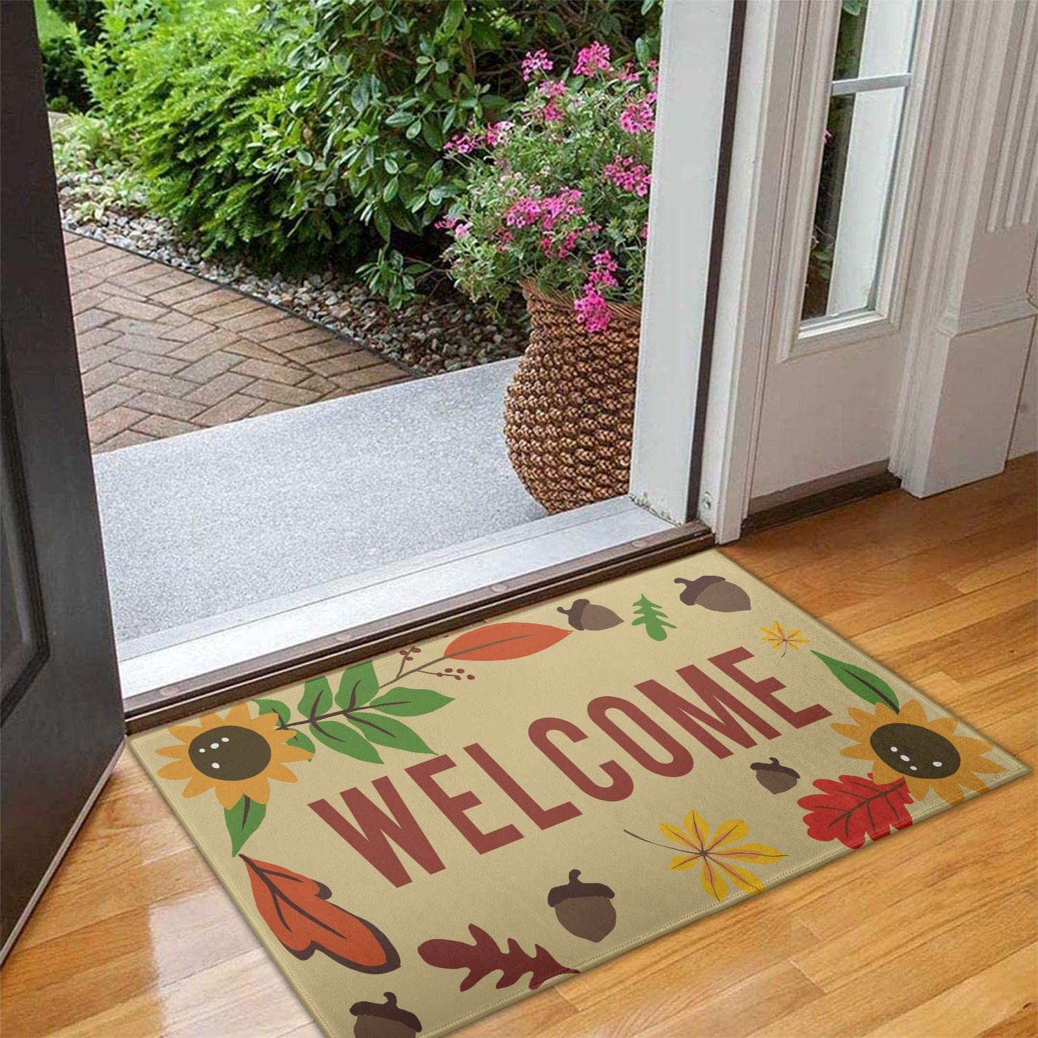 Maple Rug Sunflower Leaf Rugs Fall Door Mat Floor Door Rug Outdoor & Indoor Rugs for Front Door Patio Non-Slip Rubber Entrance DoorMats 30" X 17"