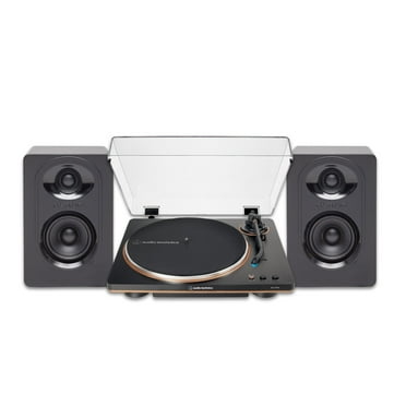 Audio-Technica AT-LP70X-BZ Fully Automatic Belt-Drive Turntable (Black and Bronze) Bundle with SAM30 3-Inch Powered Studio Monitors Pair with Polypropylene Woofers (Black) (2 Items)