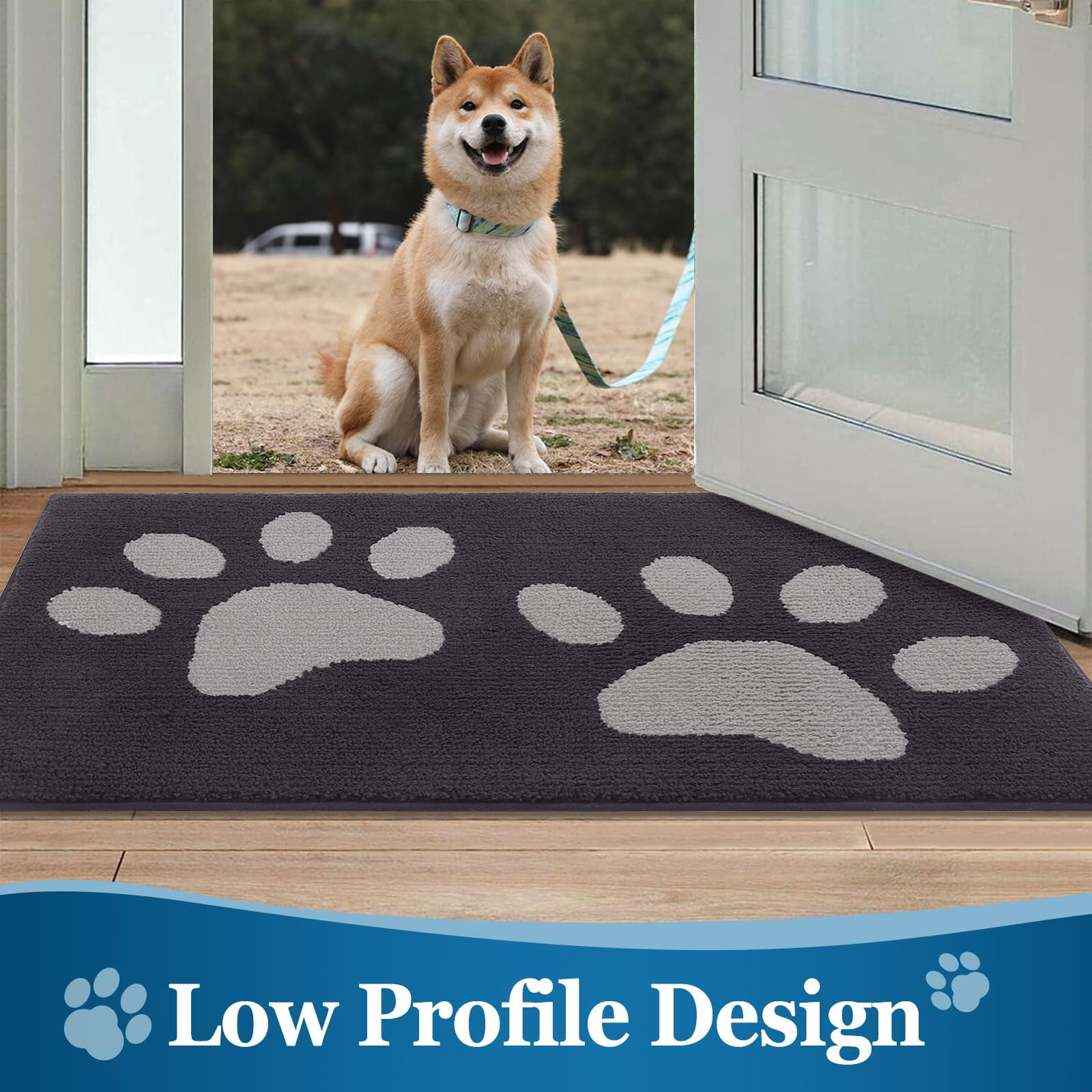 Smiry Dog Door Mats for Muddy Shoes and Paws, Non Slip Low-Profile Washable Indoor Doormats, Absorbent Dirt Trapper Entryway Rugs, 36"x24", Dark Grey