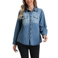 thumbnail image 1 of Chaqueta de mezclilla INSPIRE CHIC para mujer, con botones, de manga larga, oversized, color azul claro, talla L, 1 of 6